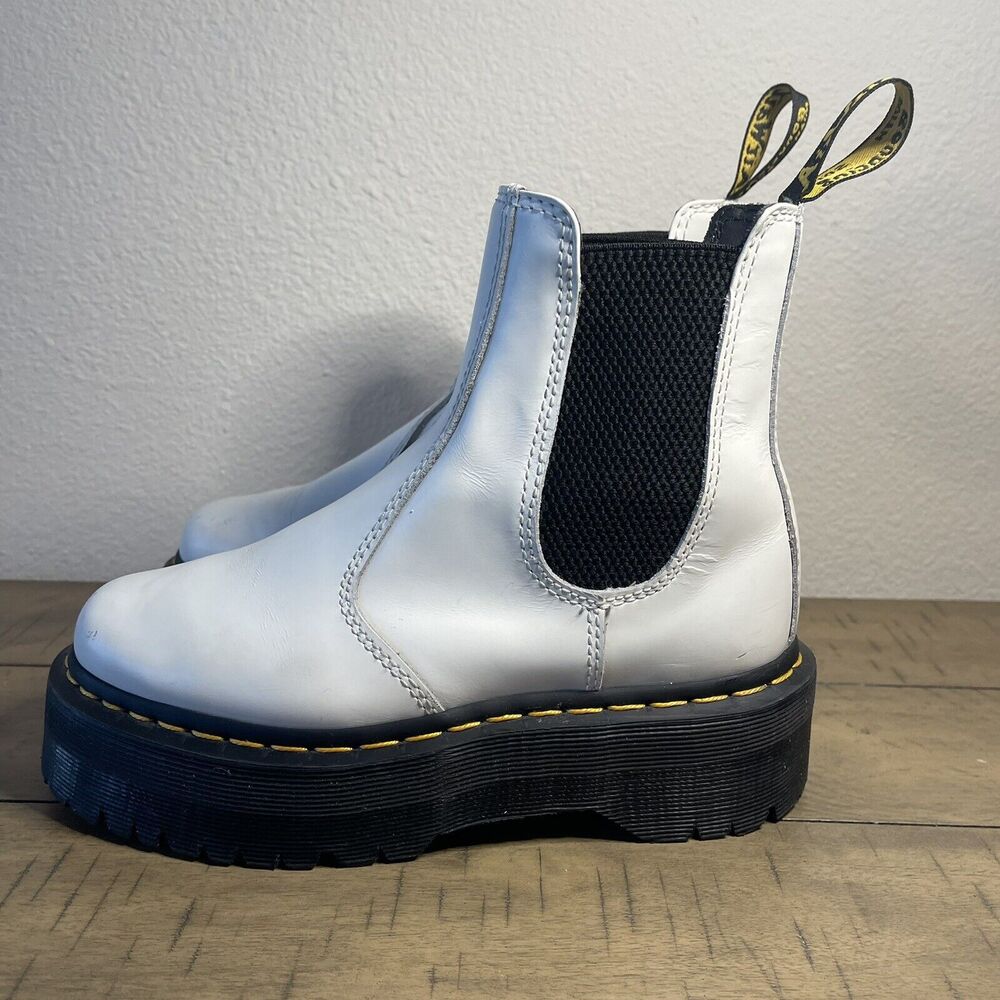 Dr. Martens 2976 Quad Platform White Leather Chelsea Boots‎ US Ladies 5